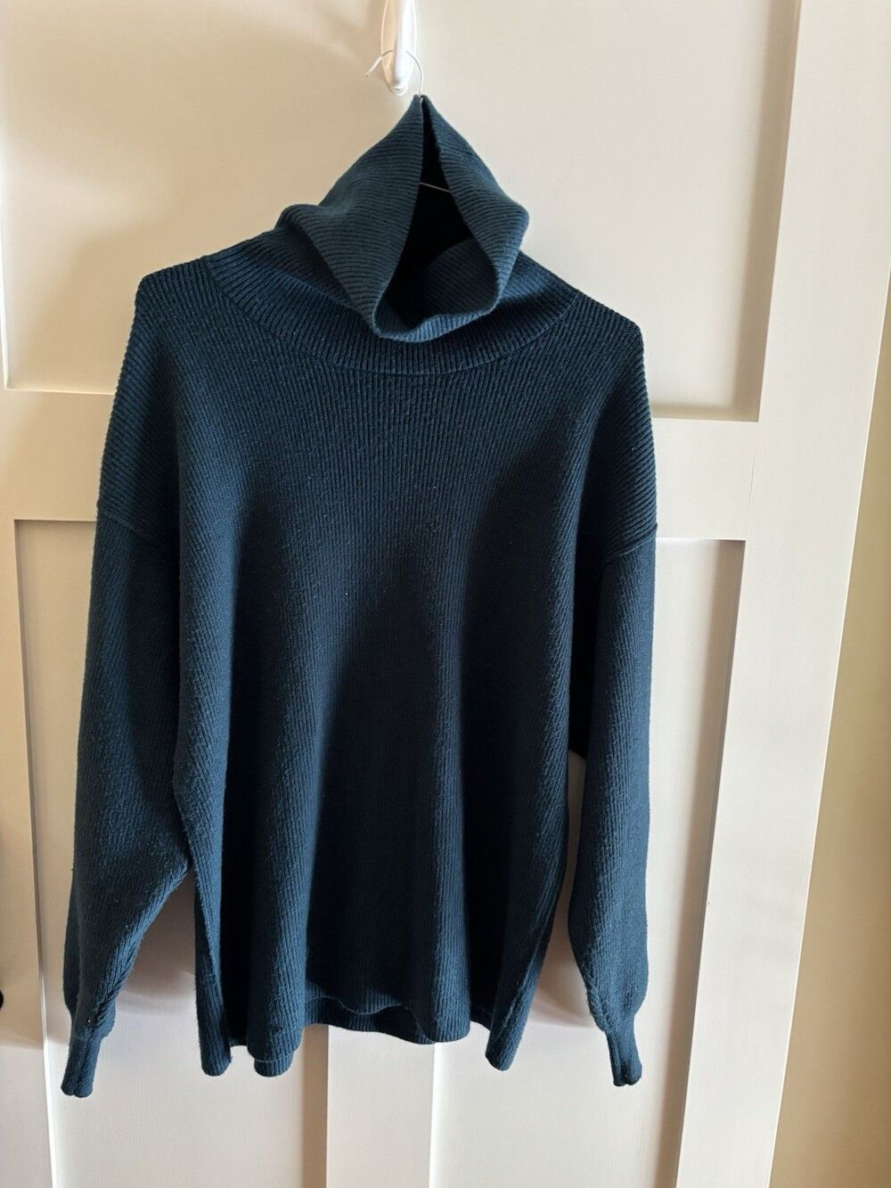 Free People Women’s Teal Ribbed Knit Turtleneck Pullover Sweater Relaxed S